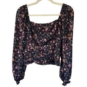 Abercrombie & Fitch Black Earthy Floral Sheer Long Sleeve - M Dark Romantic